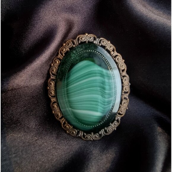 Rare Find Vintage WEST GERMANY Signed Green Glass Brooch Pin - Picture 3 of 7